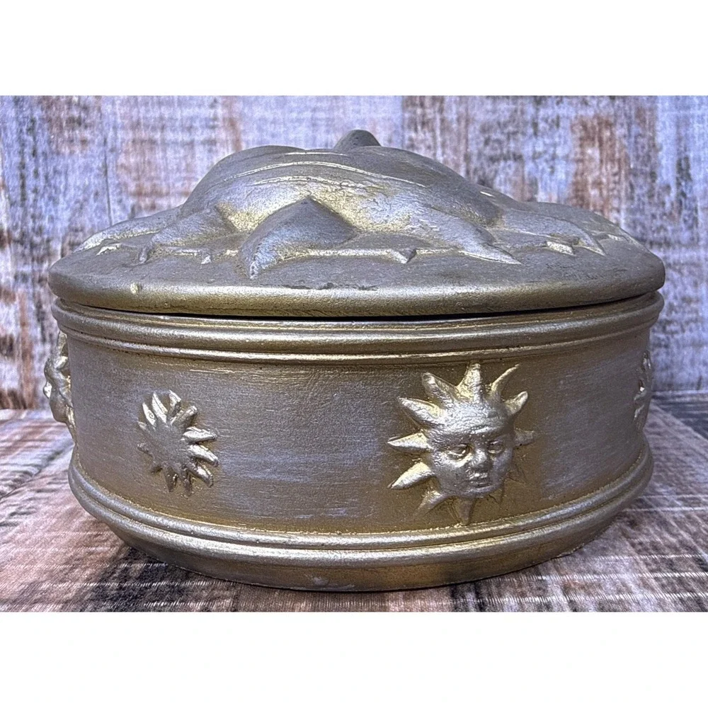 Vintage 3D Sun Face Trinket Jewerly Box